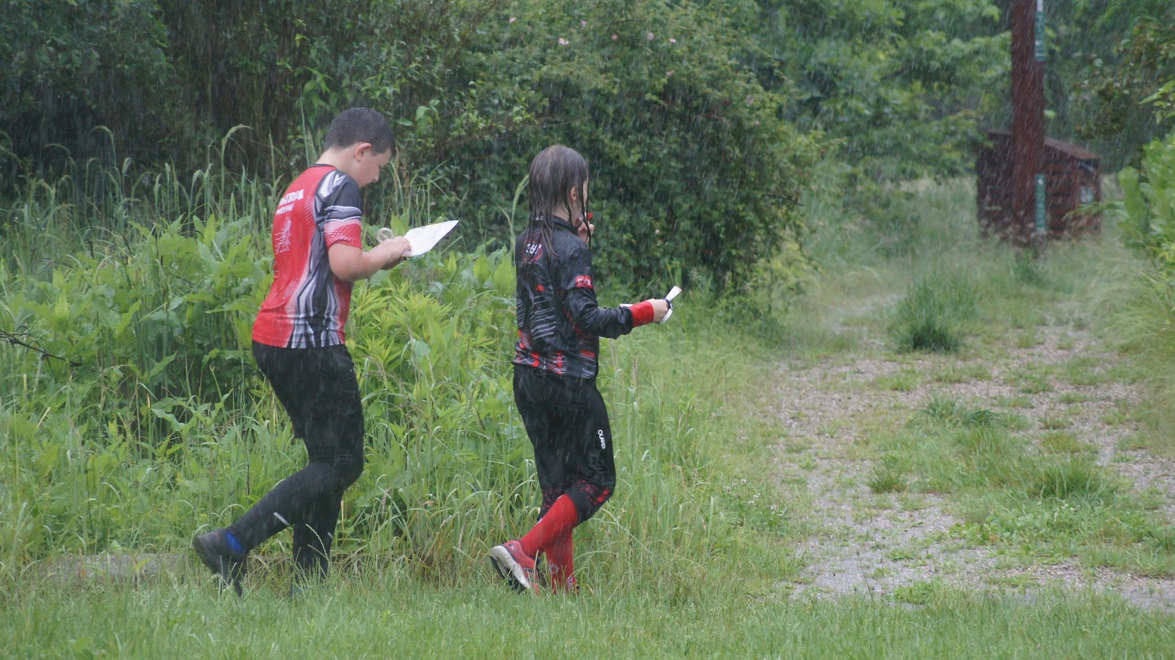 Fot. Ola Becmer. Zdjęcie przedstawia zawodników w Arboretum Leśnym na trasie biegu.